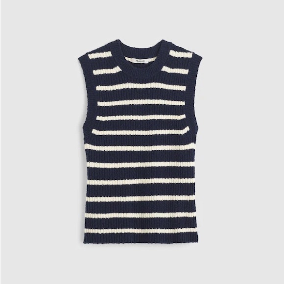 Madewell Sweaters - Madewell Bouclé Sweater Tank Navy Ivory Stripe NWOT Size XL Cotton Knit